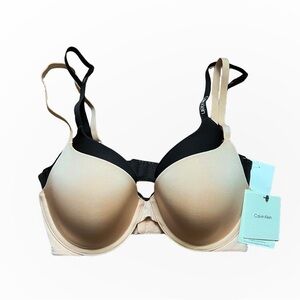 [NWT] Calvin Klein Black and Beige Nude 2 Lightly Lined Demi Bras Set - Sz 32C